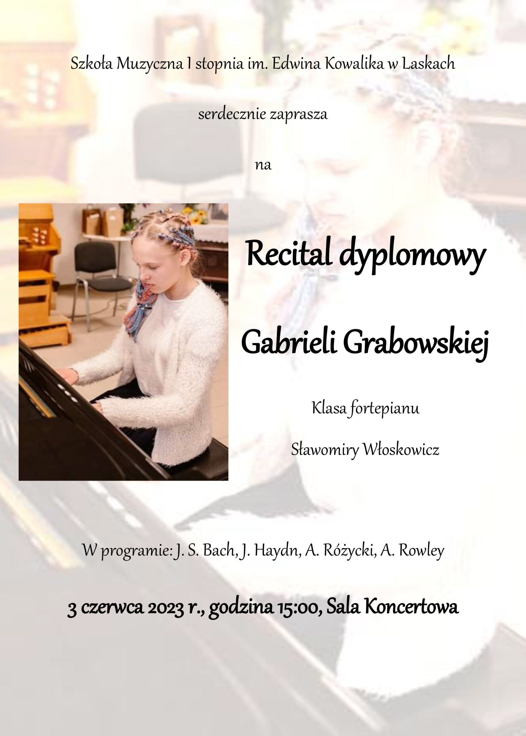 Plakat promujący recital dyplomowy Gabrieli Grabowskiej.