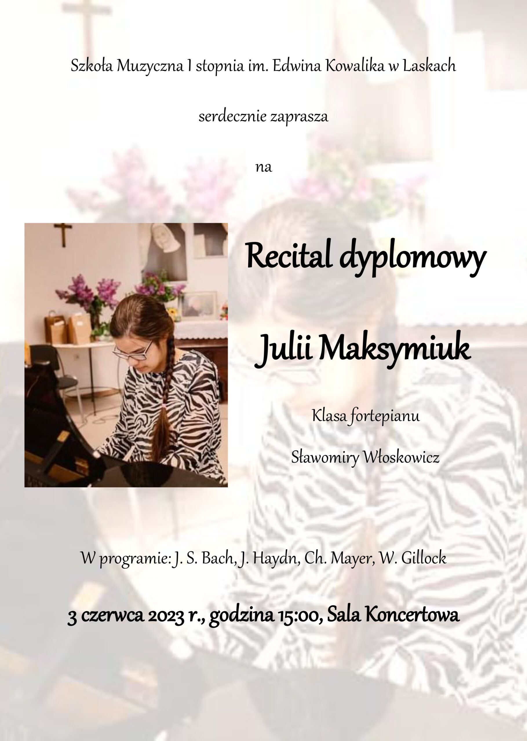Plakat promujący recital dyplomowy Julii Maksymiuk.