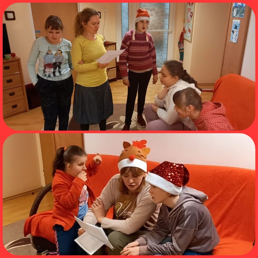 Rozwiazywanie  krzyżówek  przez dziewczęta z grupy III i IV z pomocą wychowawczyń
