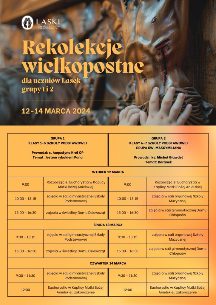 Plakat z informacjami dotyczącymi rekolekcji dla uczniów.