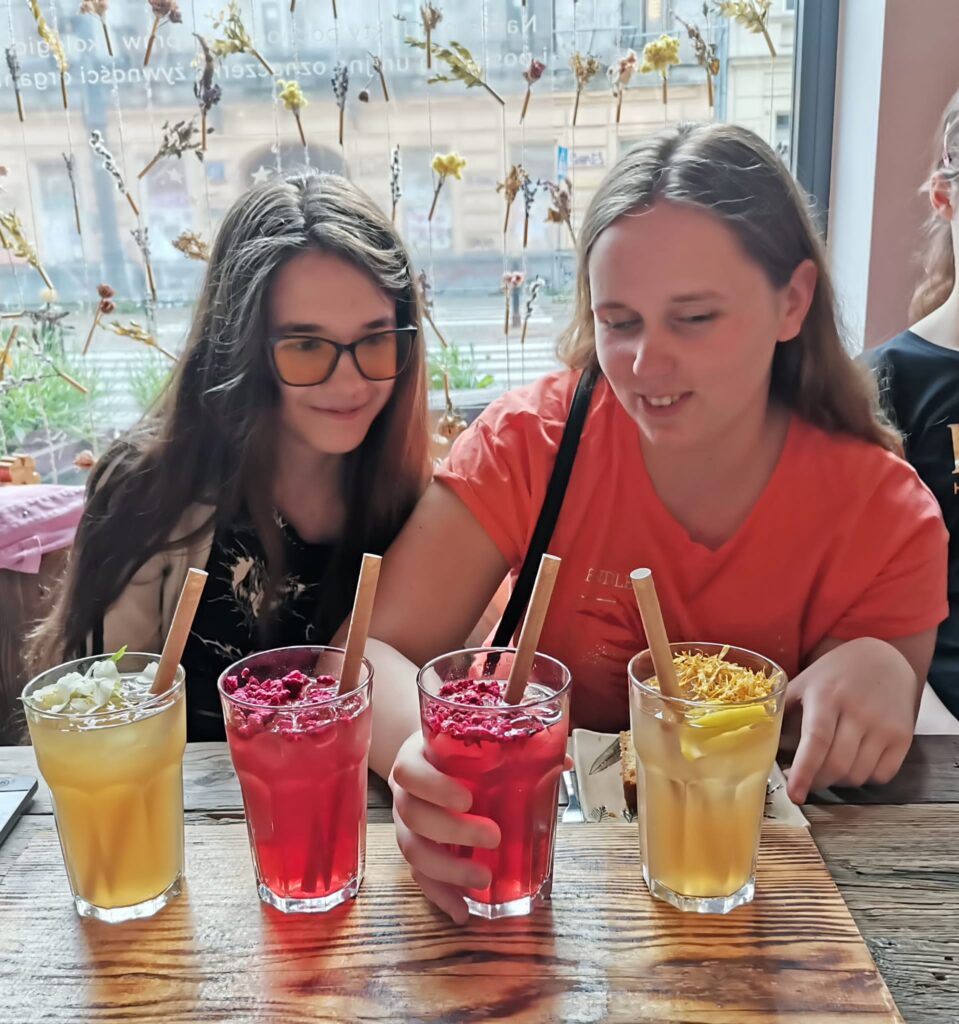 W "Pijalni Ziół' przed degustacją lemoniady z kwiatu białego bzu, mrożonej białej herbaty z malinami oraz lemoniady z imbiru