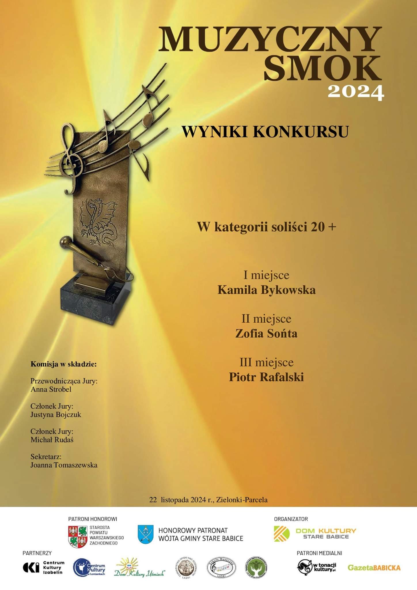 dyplom z wynikami konkursu w kategorii 20+ lat