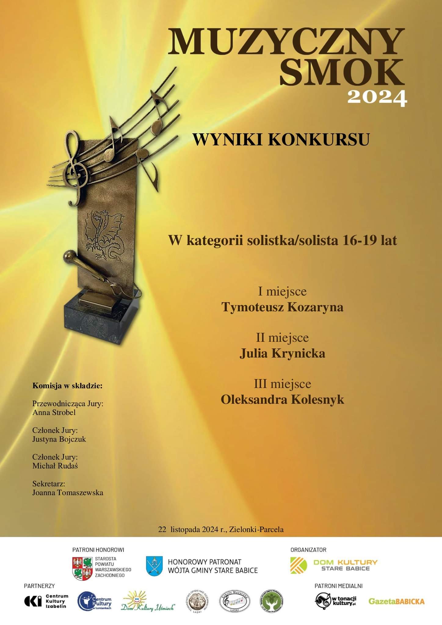 dyplom z wynikami konkursu kategorii 16-19 lat