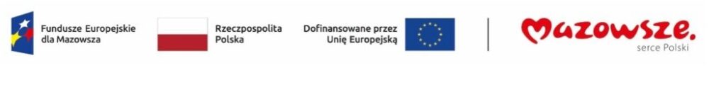 Flaga Rzeczypospolitej Polski, Unii Europejskiej oraz logotypy Funduszy Europejskich i Mazowsza