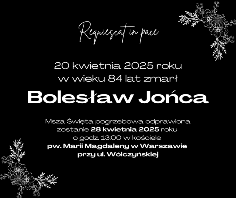 Klepsydra z informacjami o pogrzebie śp. Bolesława Jońcy