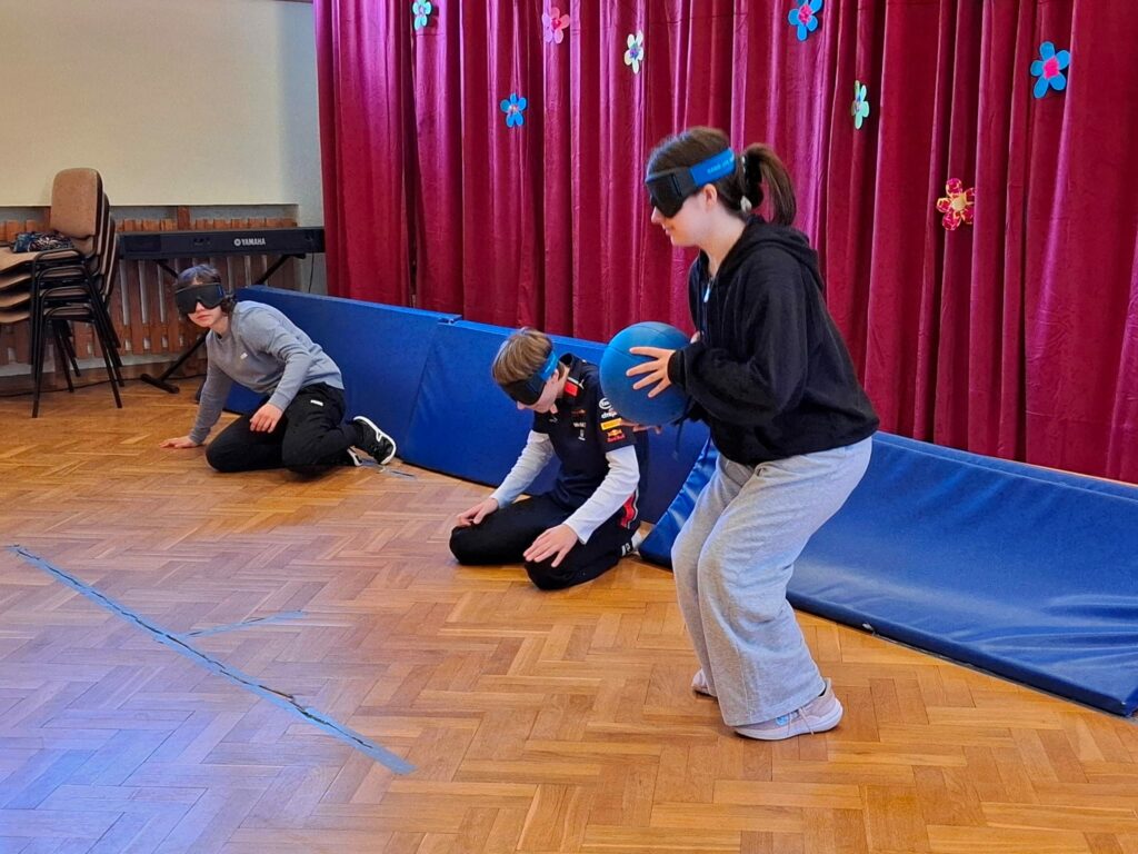 Goście w opaskach podczas meczu goalballa.